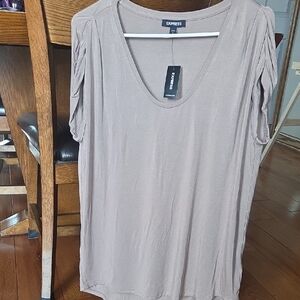 Express Women's Short Sleeve Taupe Top
